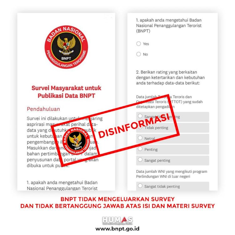 [PENGUMUMAN] DISINFORMASI SURVEI MASYARAKAT UNTUK PUBLIKASI DATA BNPT