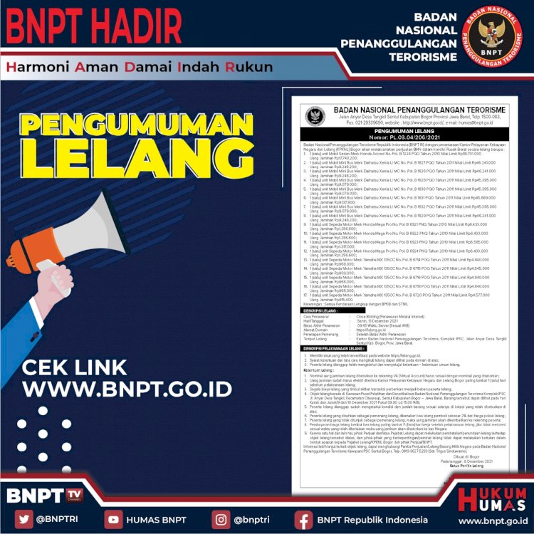 PENGUMUMAN LELANG KENDARAAN DINAS OPERASIONAL BNPT