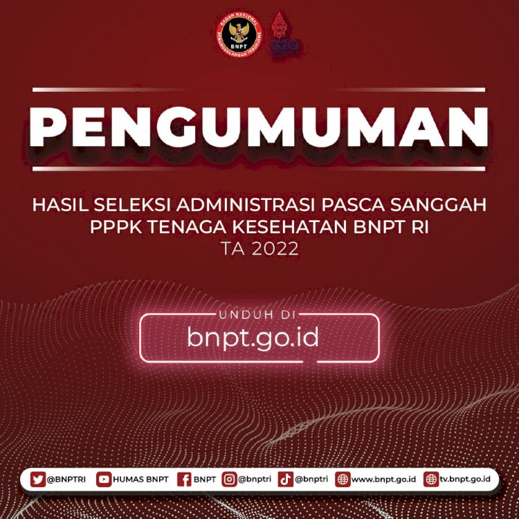 Pengumuman Hasil Seleksi Administrasi Pasca Sanggah PPPK Tenaga Kesehatan BNPT RI TA 2023